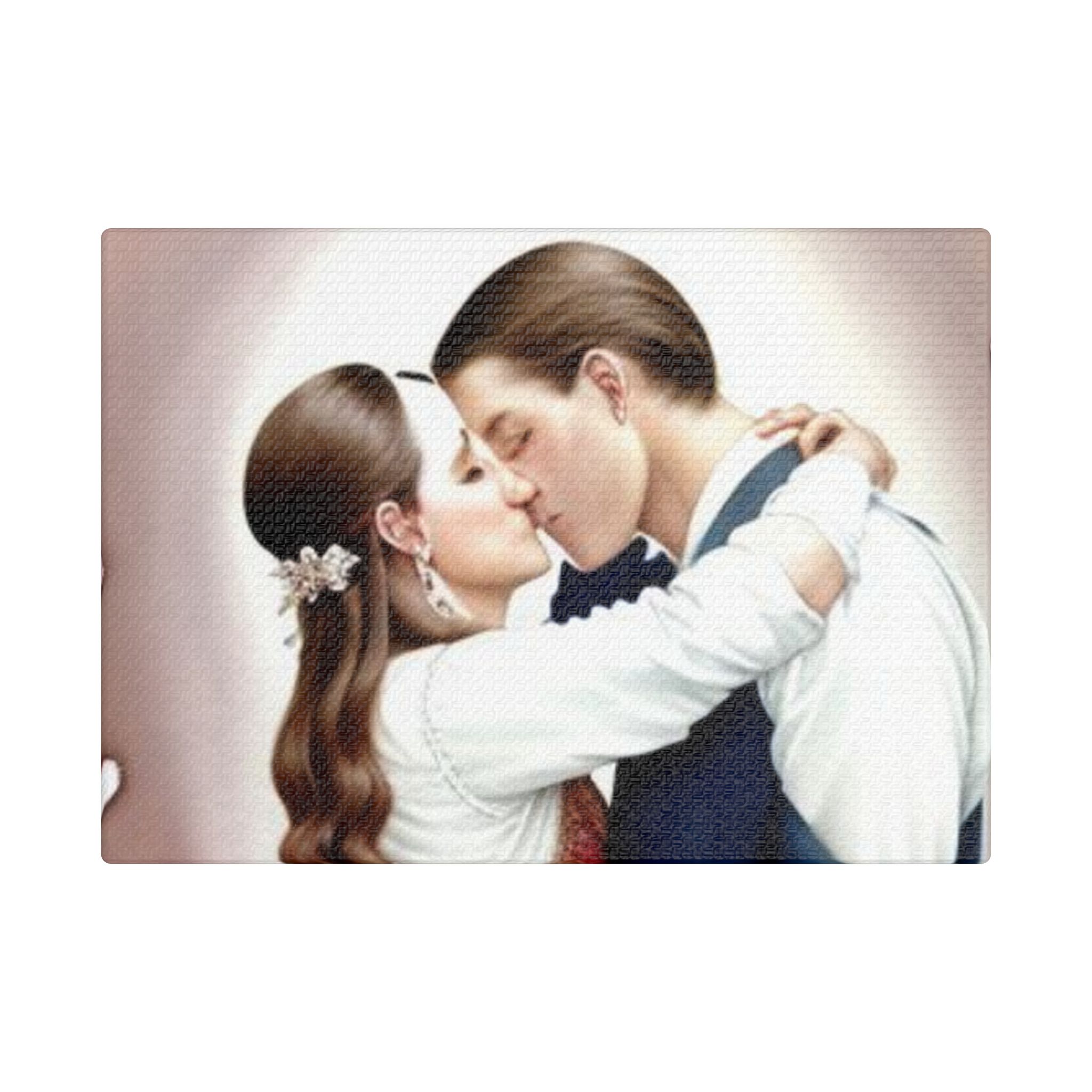 Romantic Satin Canvas Art - Stretched Couple Kiss Wall Decor