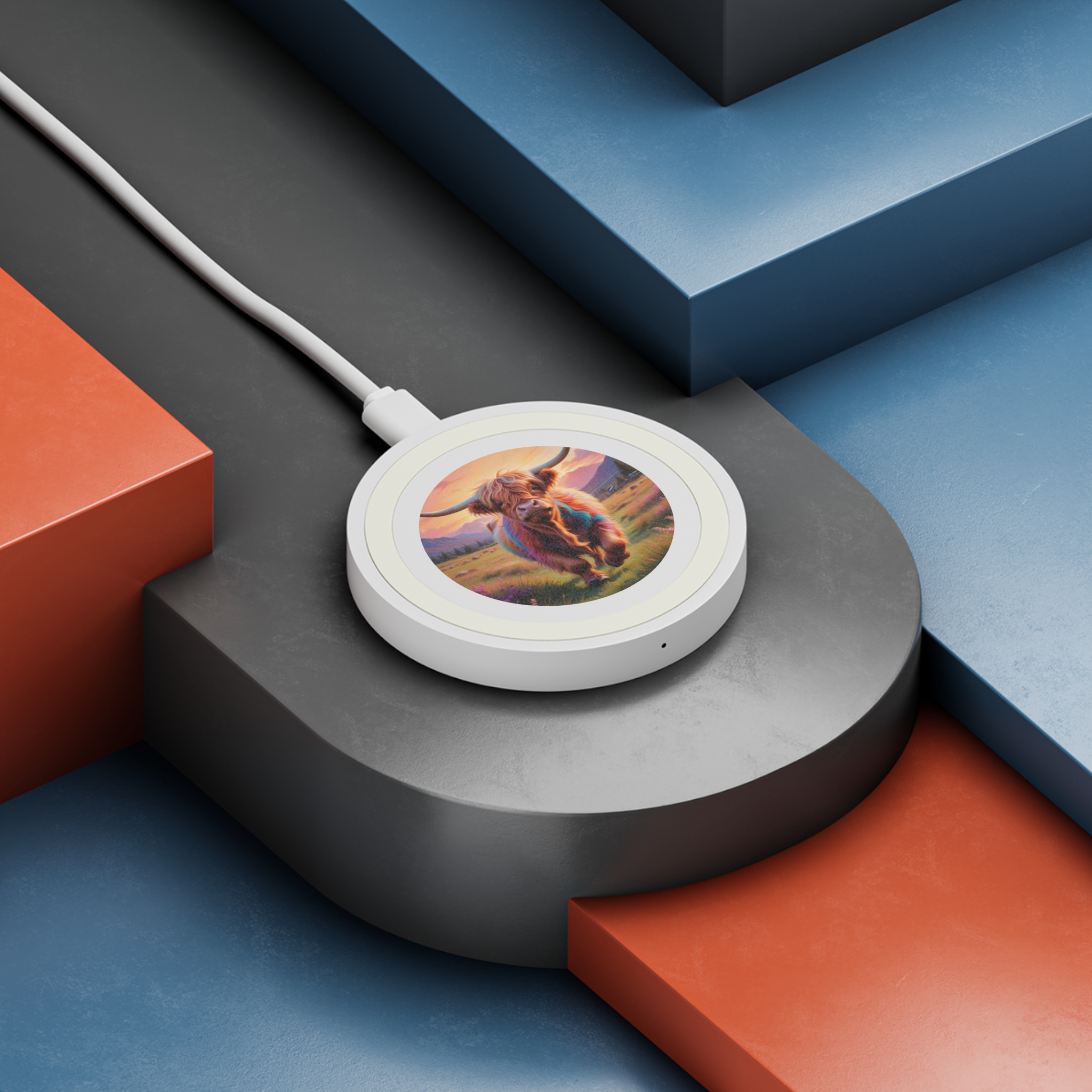 Melvin the Colourful Highland Cow - USB Wireless Charger - Image 5