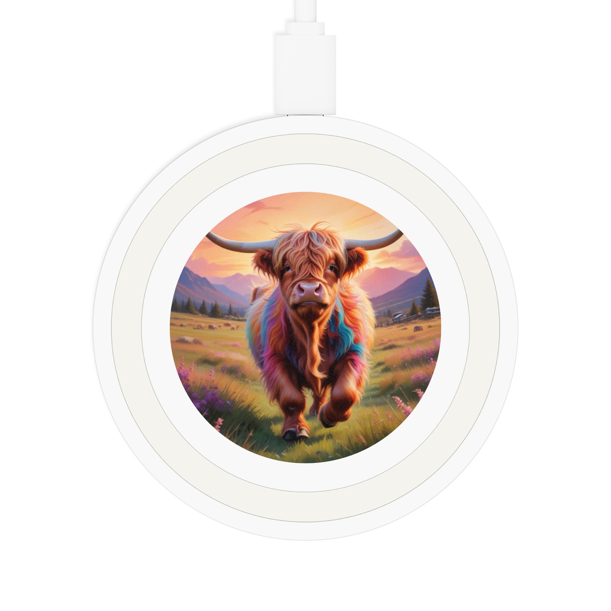 Melvin the Colourful Highland Cow - USB Wireless Charger - Image 2