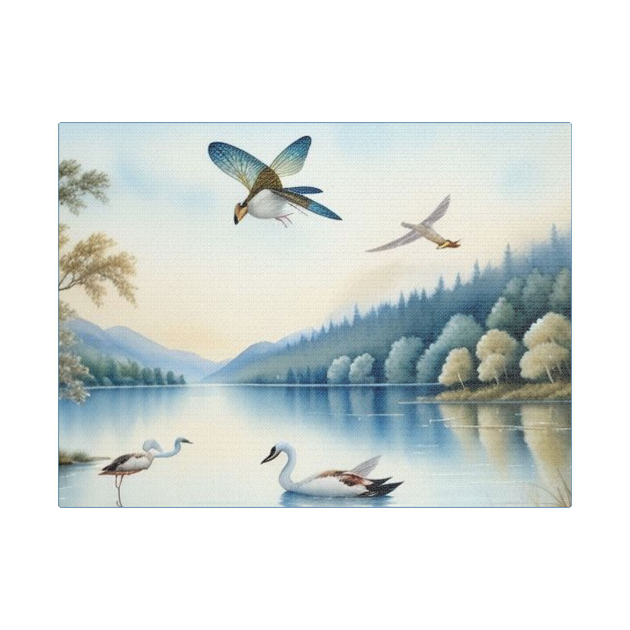 Canvas Wall Art Swans and Dragonflys On A Lake - Image 9