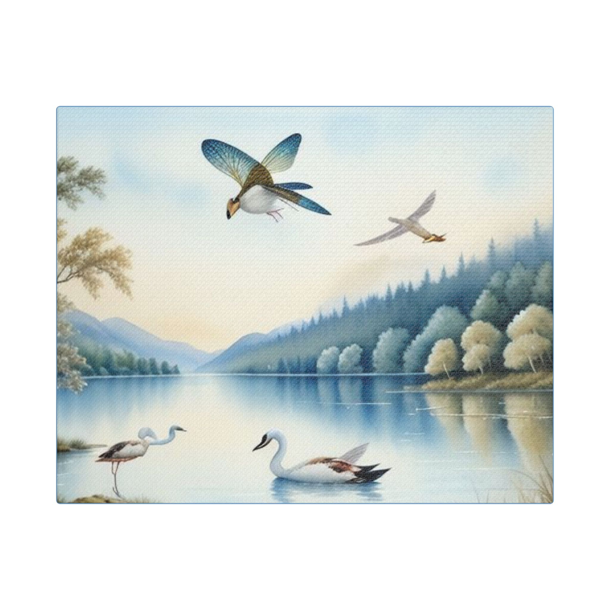 Canvas Wall Art Swans and Dragonflys On A Lake - Image 5