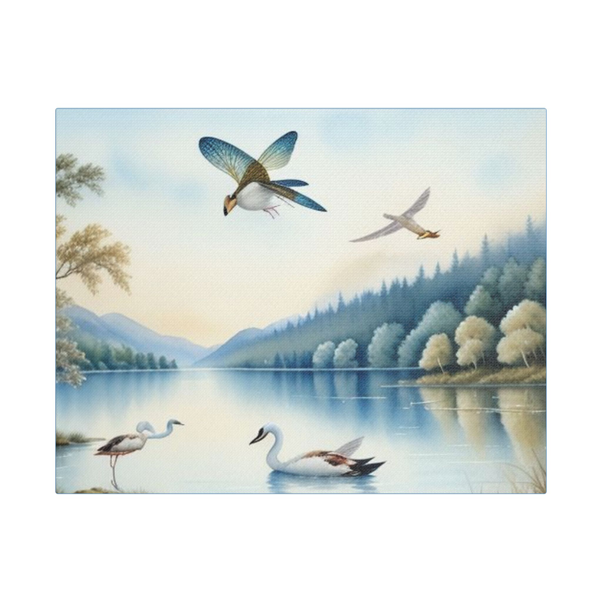 Canvas Wall Art Swans and Dragonflys On A Lake - Image 13
