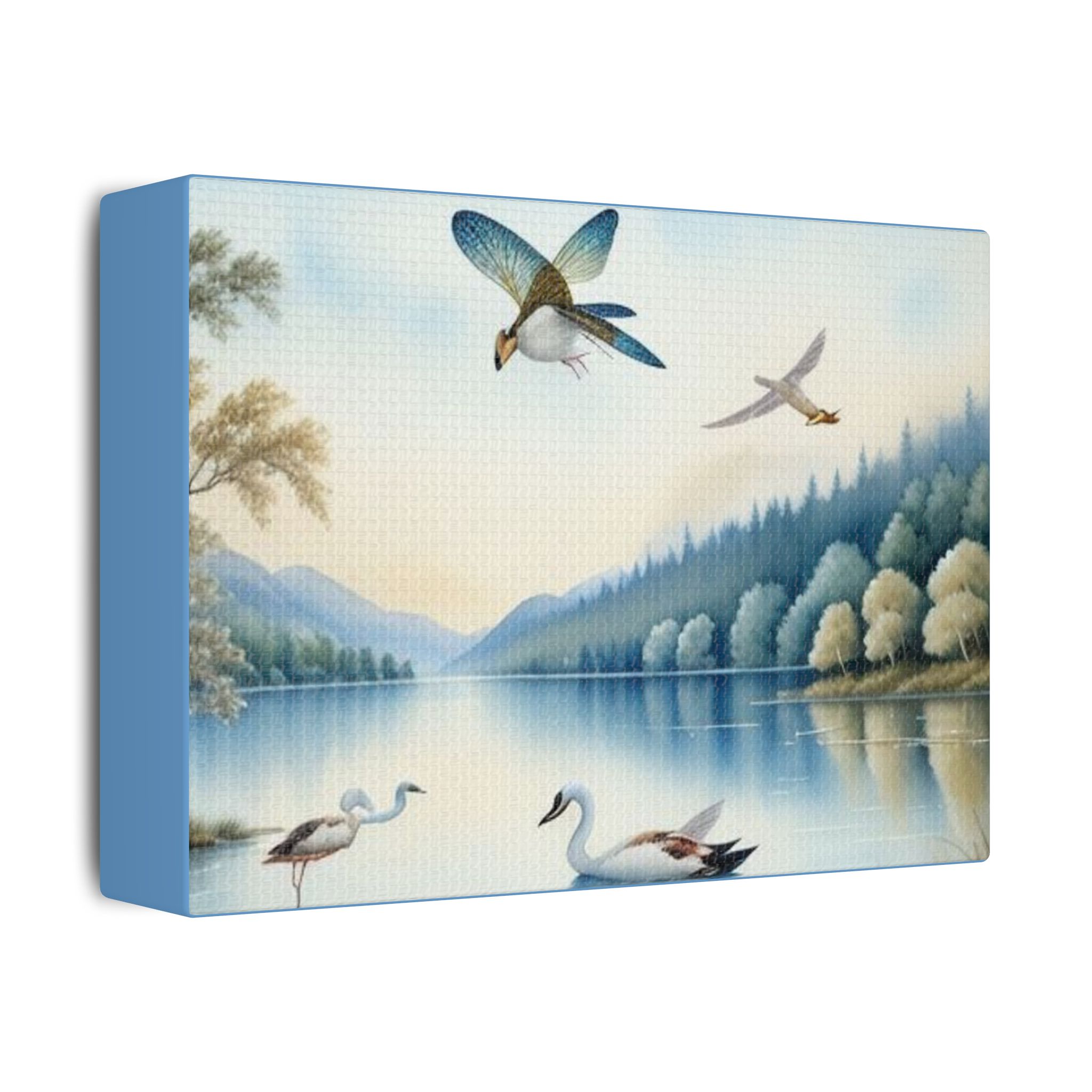 Canvas Wall Art Swans and Dragonflys On A Lake - Image 2