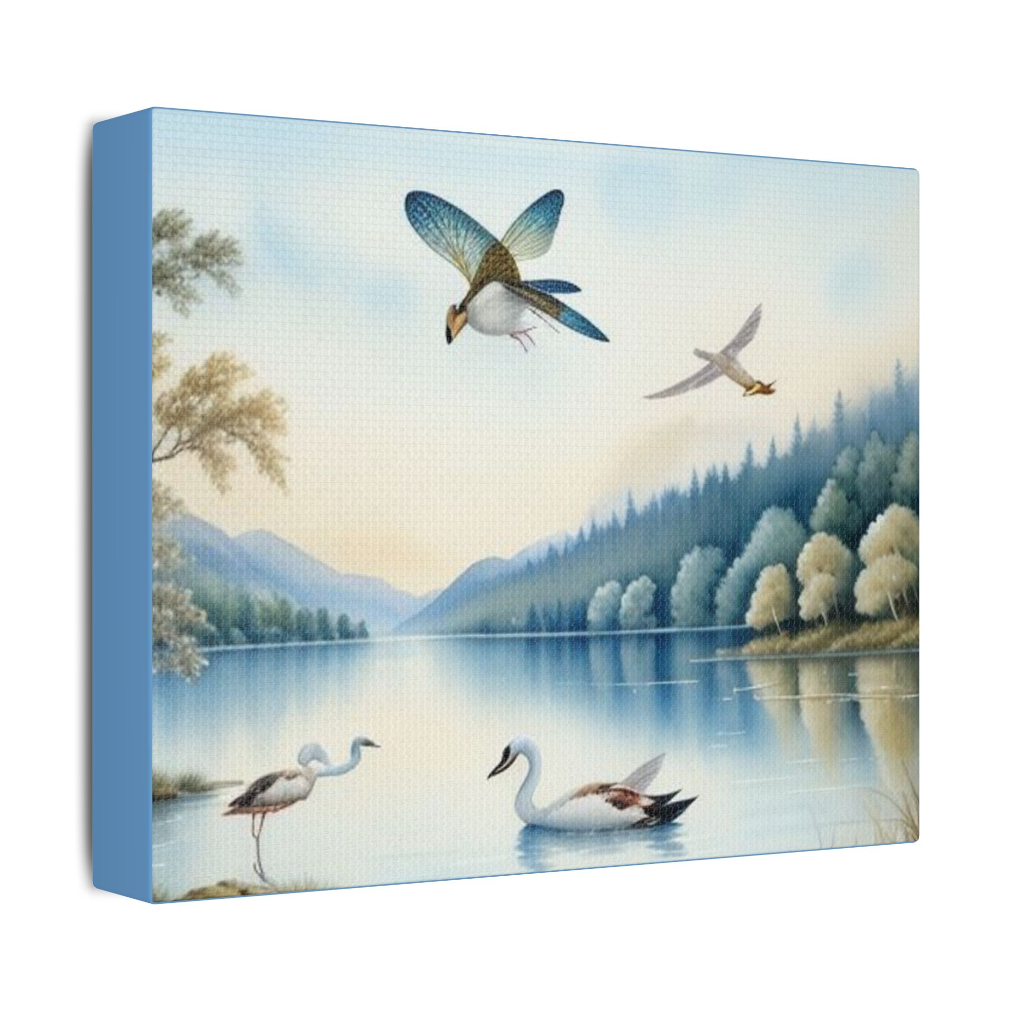 Canvas Wall Art Swans and Dragonflys On A Lake - Image 6